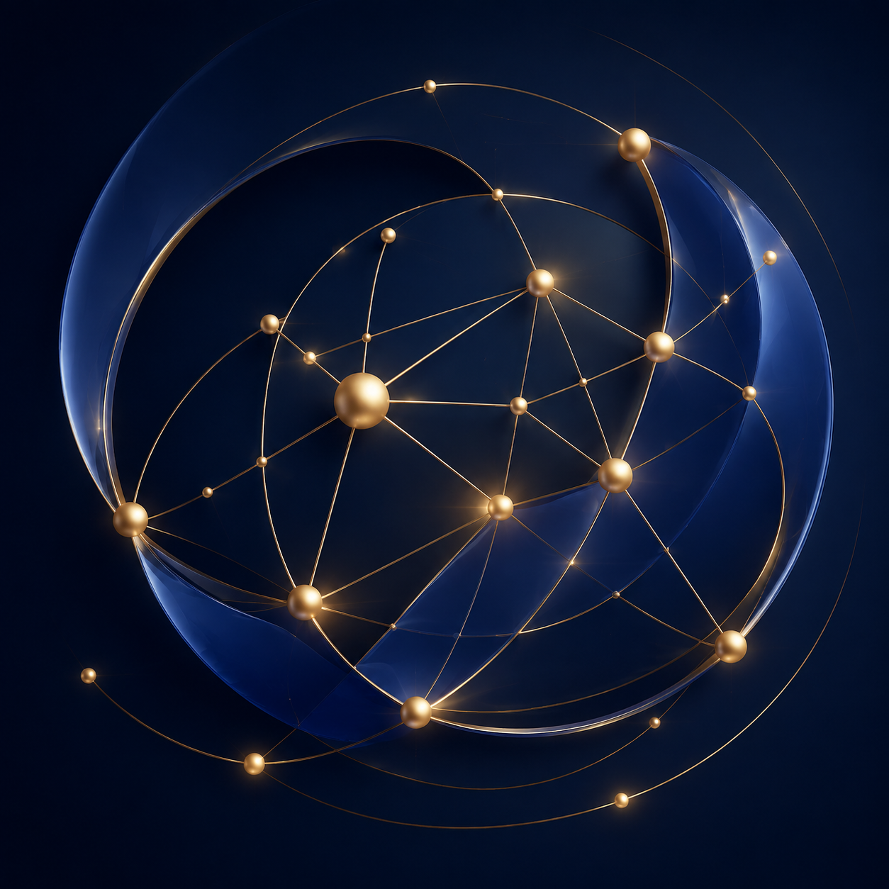 Gold nodes connected across a cobalt glass sphere
