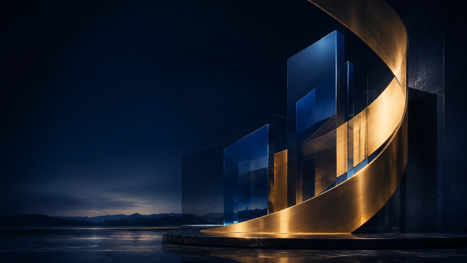 Abstract navy and gold architectural forms representing strategic progress